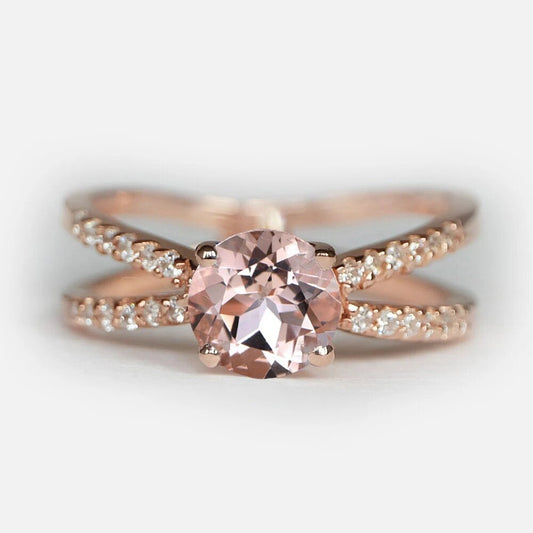 Solid 14k Rose Gold Round Morganite Engagement Ring-Black Diamonds New York