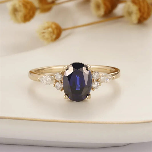 Solid 18K Yellow Gold 2.0 Ctw Oval Sapphire Engagement Ring-Black Diamonds New York