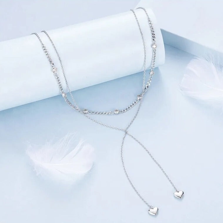 Round EVN Diamond Double Layered Necklace with Heart Pendant-Black Diamonds New York