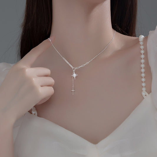 Star Cross Necklace with Round EVN Diamond