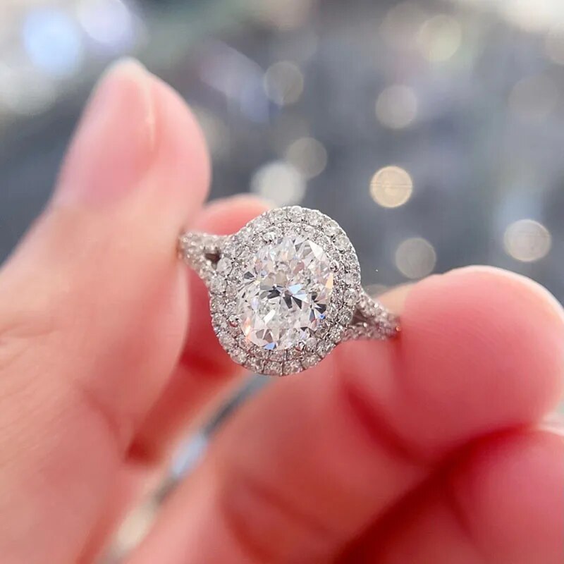 18K White Gold 1.5 Ct Oval Cut Moissanite Halo Engagement Ring-Black Diamonds New York