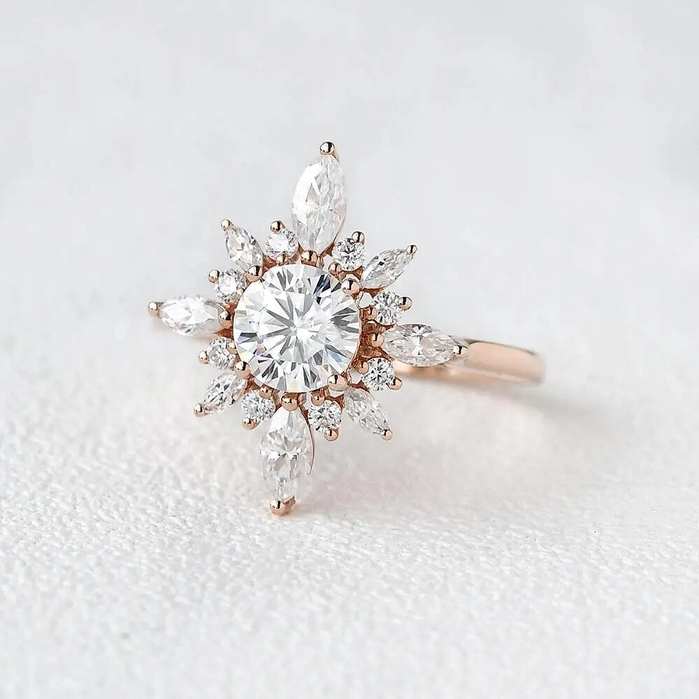 Unique 18K Rose Gold Moissanite Engagement Ring-Black Diamonds New York