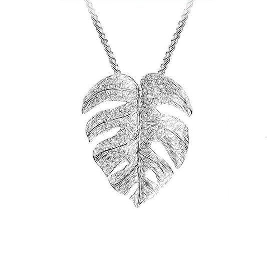 Monstera Leaf Design Necklace-Black Diamonds New York