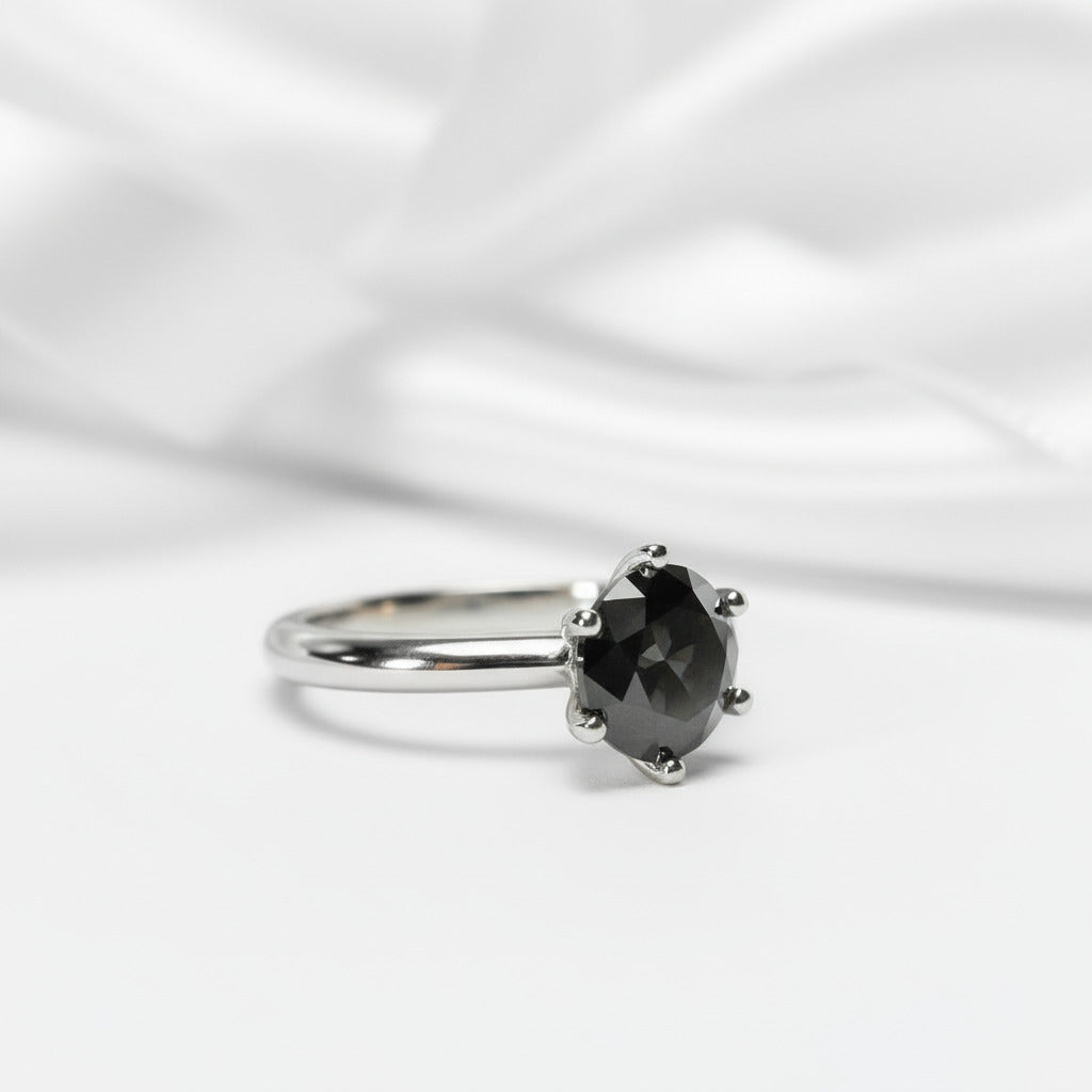 1 Carat Round Cut Black Diamond Engagement Ring-Black Diamonds New York