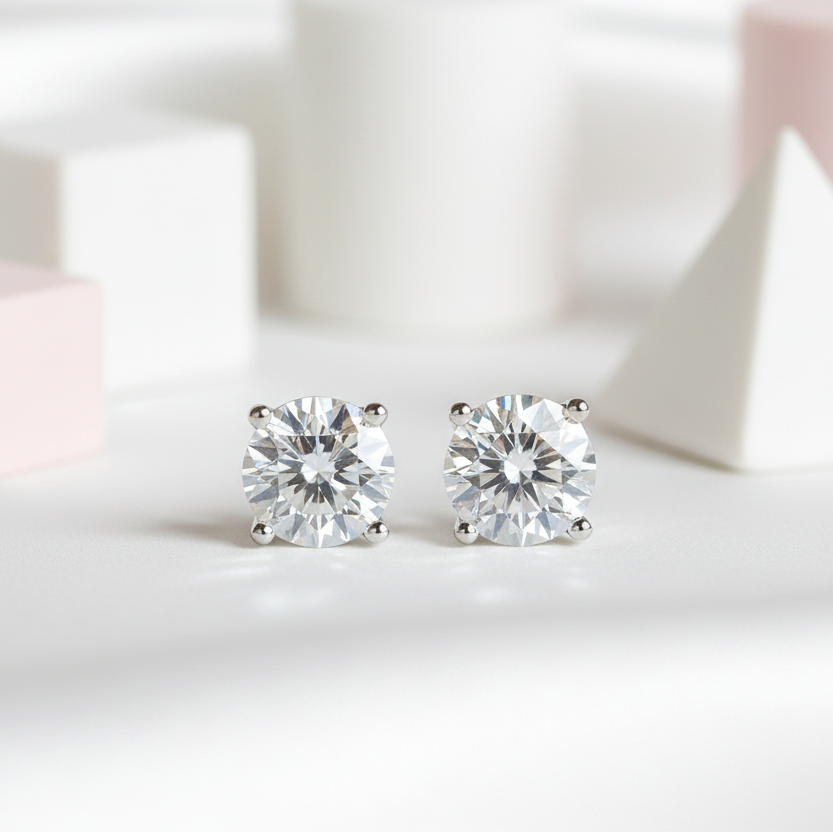 14k White Gold 1.0 Ct Round Lab Grown Diamond Stud Earrings-Black Diamonds New York