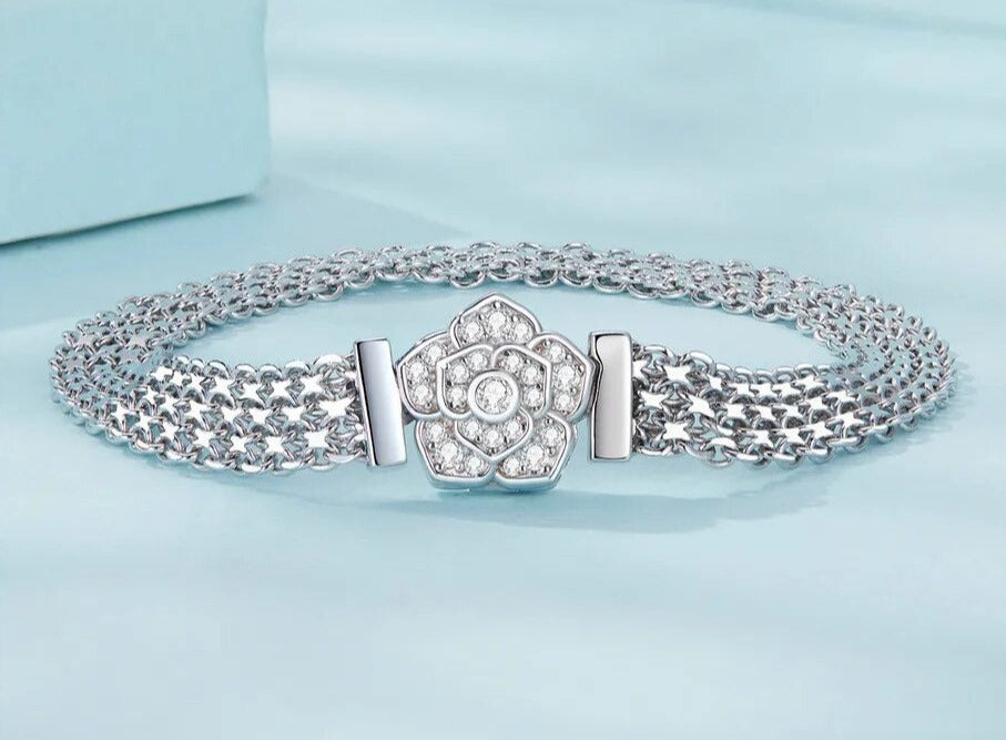 Rose Flower Flat Bracelet with EVN Diamond-Black Diamonds New York