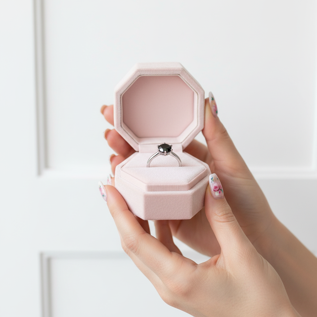 1 Carat Round Cut Black Diamond Engagement Ring-Black Diamonds New York