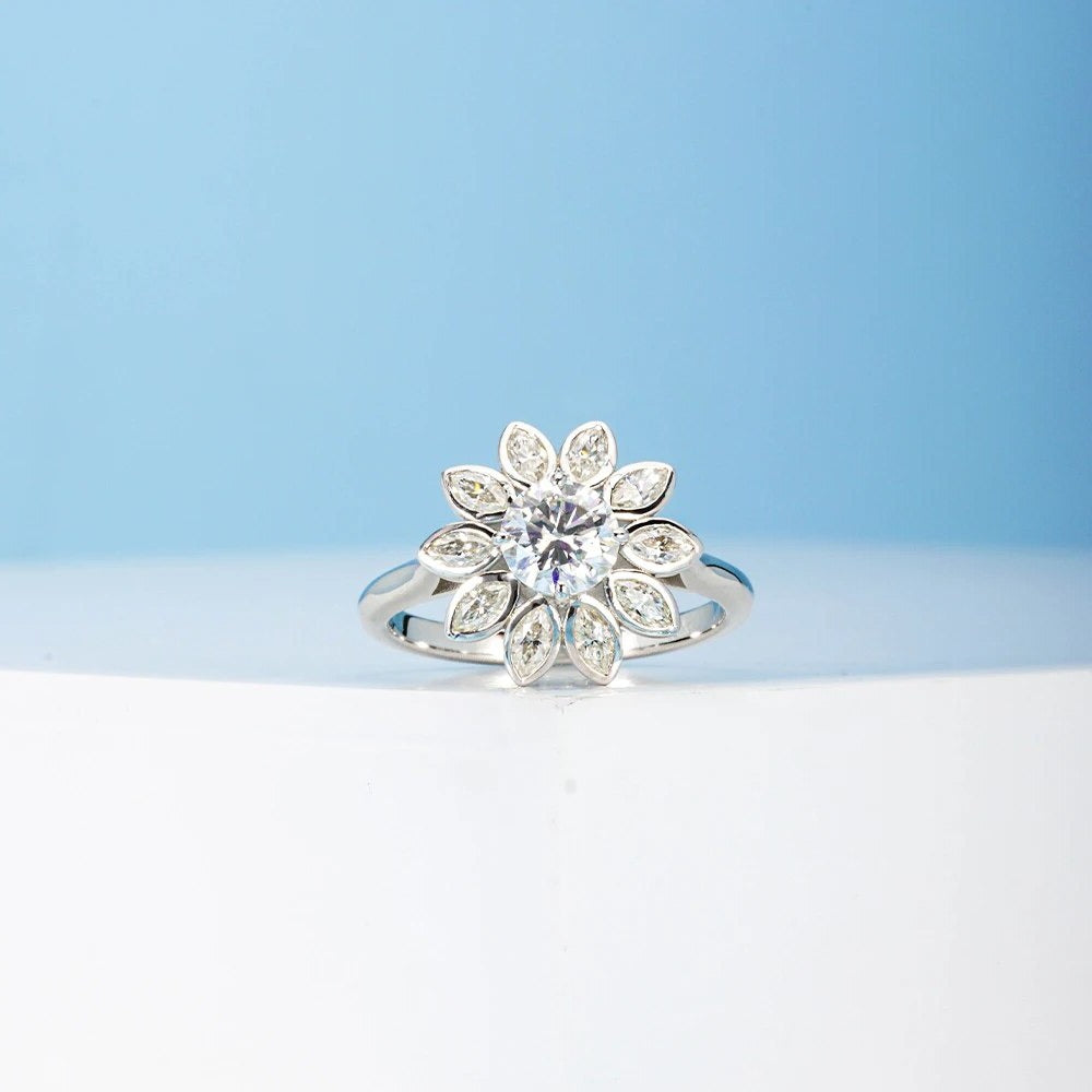 6mm Round Cut Diamond Flower Engagement Ring-Black Diamonds New York