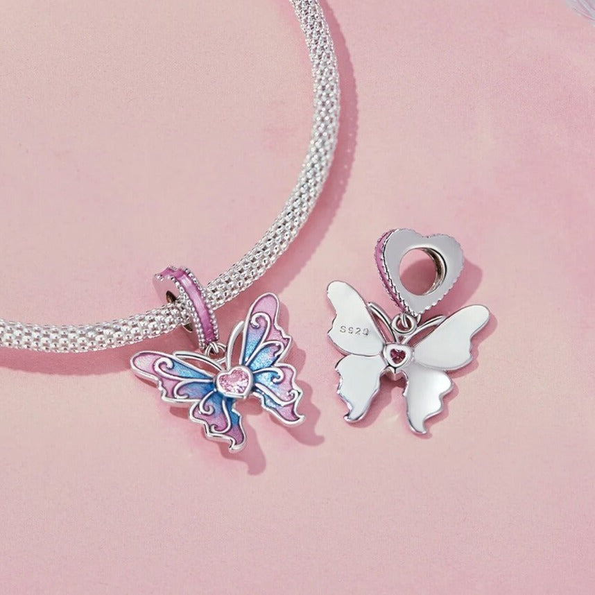 Pink Heart Cut EVN Diamond Butterfly Pendant Necklace-Black Diamonds New York