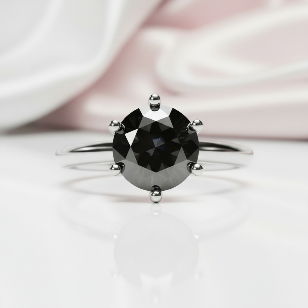 1 Carat Round Cut Black Diamond Engagement Ring-Black Diamonds New York