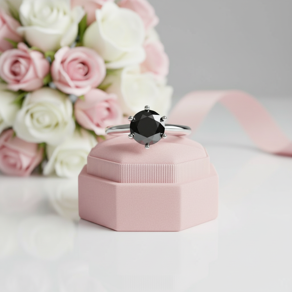 1 Carat Round Cut Black Diamond Option Engagement Ring-Black Diamonds New York