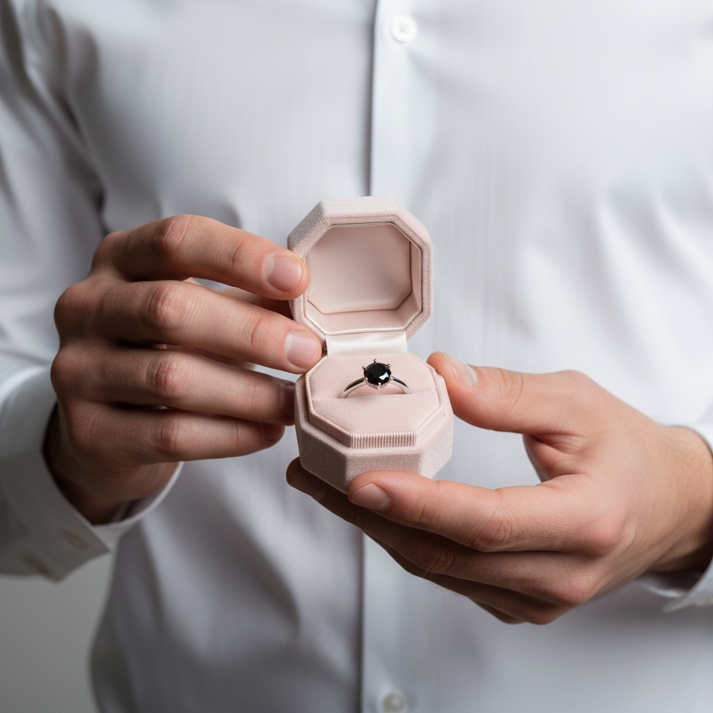 1 Carat Round Cut Black Diamond Engagement Ring-Black Diamonds New York