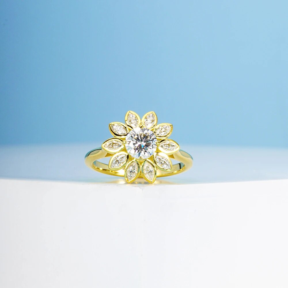 6mm Round Cut Moissanite Flower Engagement Ring-Black Diamonds New York