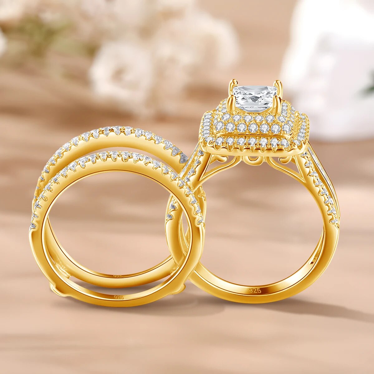 1.0 Ct Princess Cut Moissanite Engagement Ring Set-Black Diamonds New York