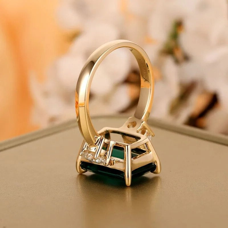Solid 14K Yellow Gold Emerald Cut Engagement Ring with Diamond-Black Diamonds New York