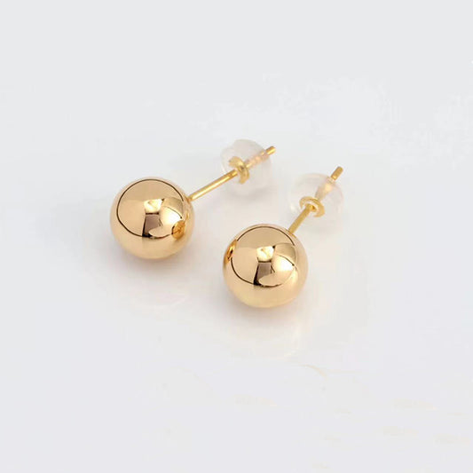 18k Yellow Gold Ball Design Stud Earrings-Black Diamonds New York