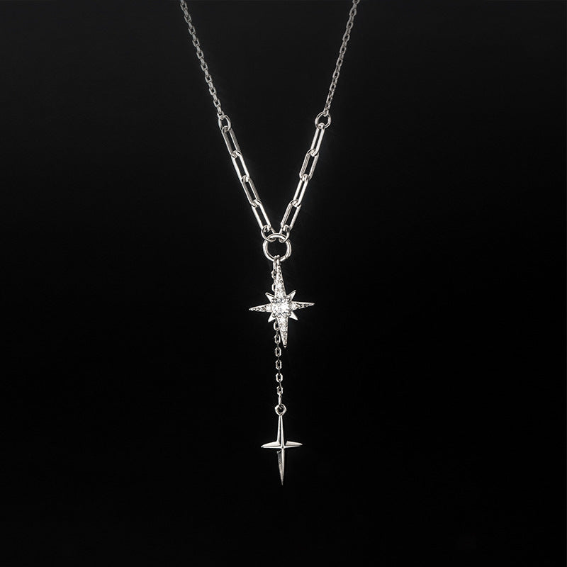 Star Cross Necklace with Round EVN Diamond-Black Diamonds New York