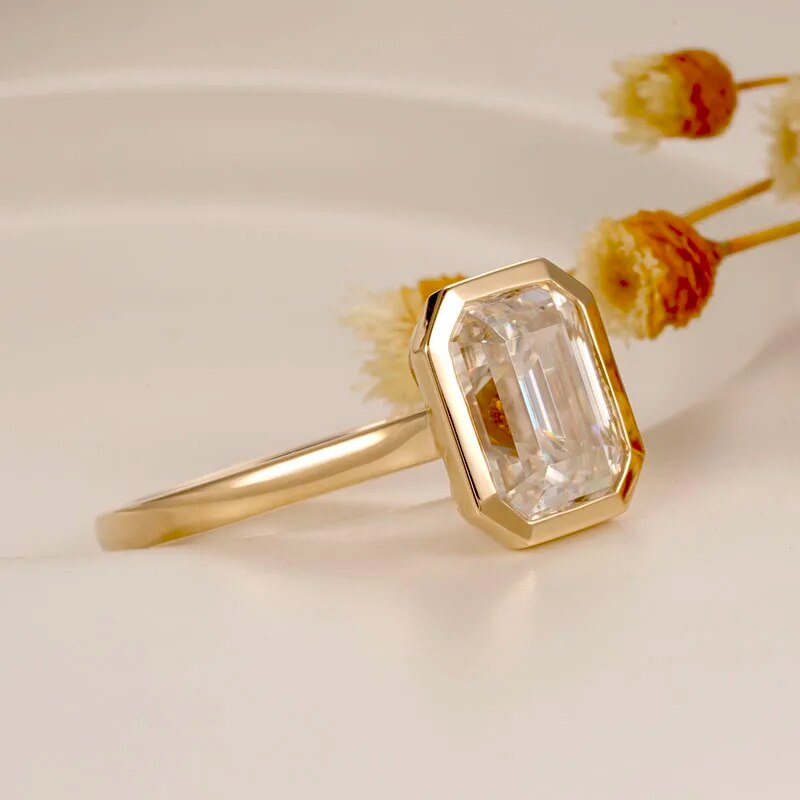 14K Solid Gold 3.0 Ct Emerald Cut Moissanite Engagement Ring-Black Diamonds New York