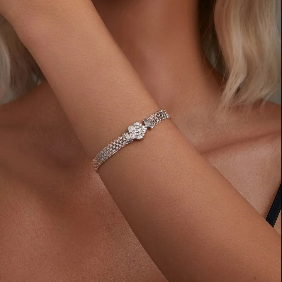 Rose Flower Flat Bracelet with EVN Diamond-Black Diamonds New York