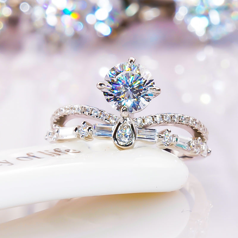 1.0 Ct Moissanite Princess Crown Engagement Ring-Black Diamonds New York
