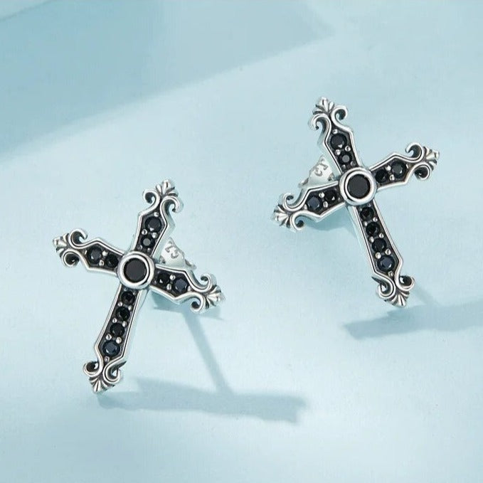 Gothic Stud Earrings with Black EVN Diamond-Black Diamonds New York