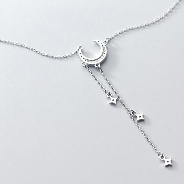 Gorgeous Moon Tassel Star Pendant Short Necklace-Black Diamonds New York
