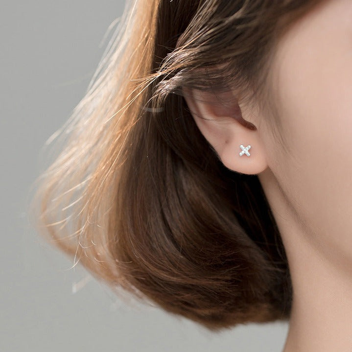 Dazzling Tiny Asymmetric Stud Earrings-Black Diamonds New York