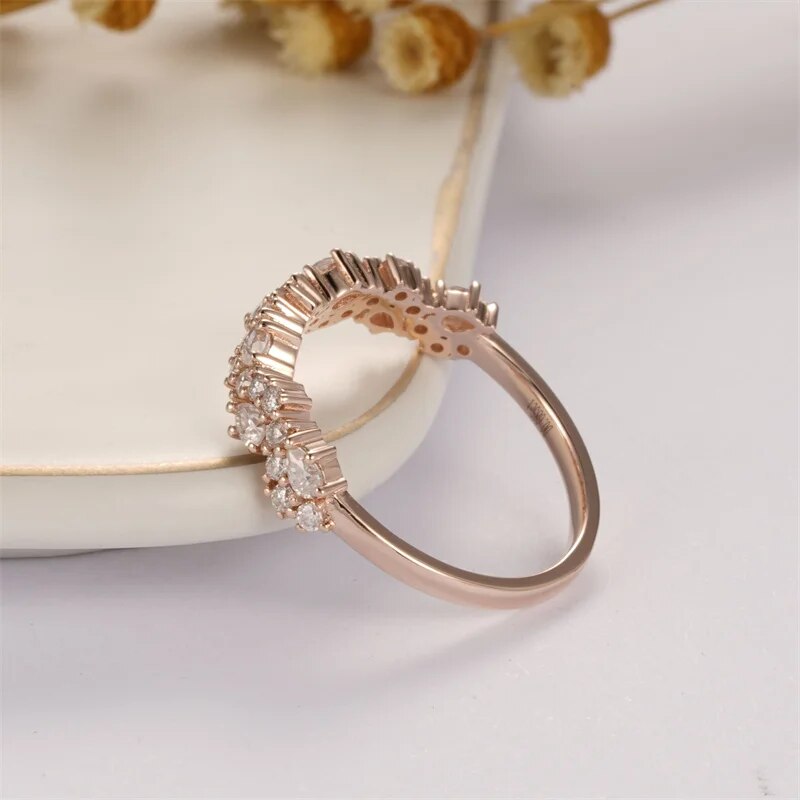 Vintage 14K Rose Gold Pear & Round Cut Diamond Wedding Band-Black Diamonds New York