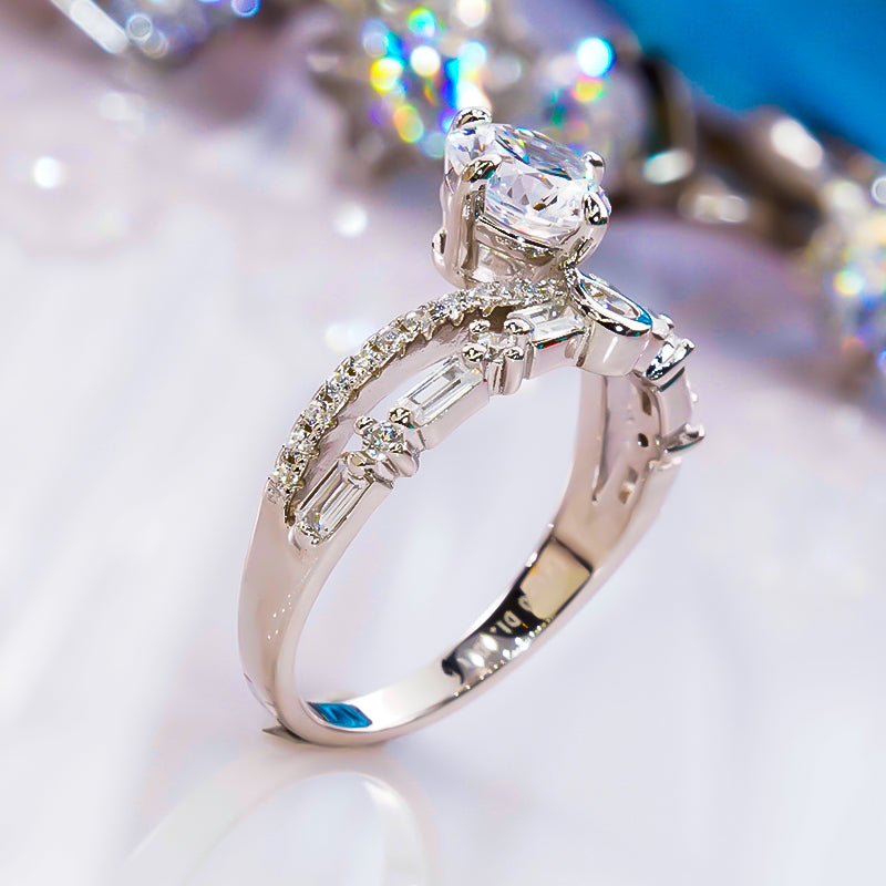 1.0 Ct Moissanite Princess Crown Engagement Ring-Black Diamonds New York
