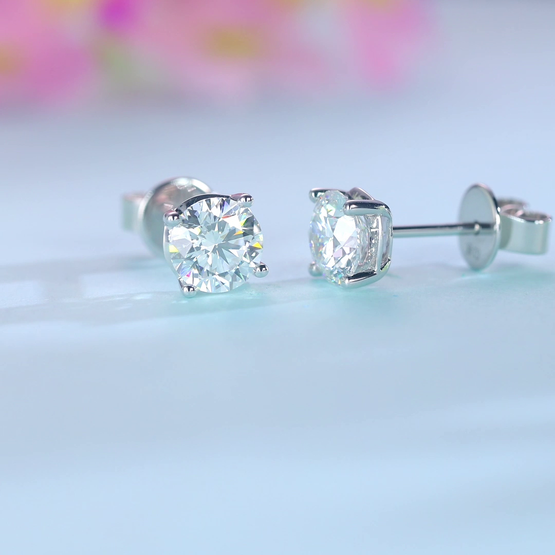 14k White Gold 1.0 Ct Round Lab Grown Diamond Stud Earrings-Black Diamonds New York
