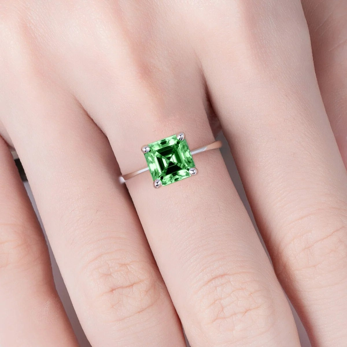 Classic 3.0 Ct Asscher Cut Colombian Cultivated Emerald Engagement Ring-Black Diamonds New York