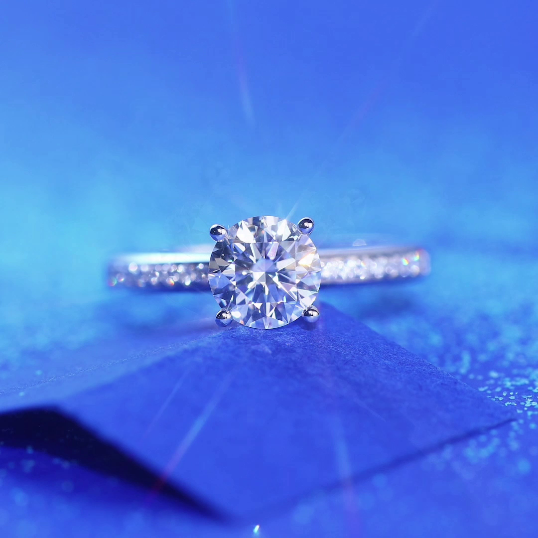 14k White Gold 1.0 Ct Round Lab-Grown Diamond Engagement Ring-Black Diamonds New York