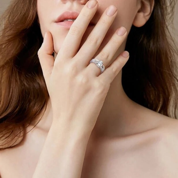 2.0 Ct Oval Cut Moissanite Twisted Engagement Ring Set-Black Diamonds New York
