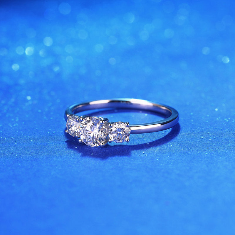 14k White Gold Three-Stone 0.5 Carat Lab Grown Diamond Engagement Ring-Black Diamonds New York