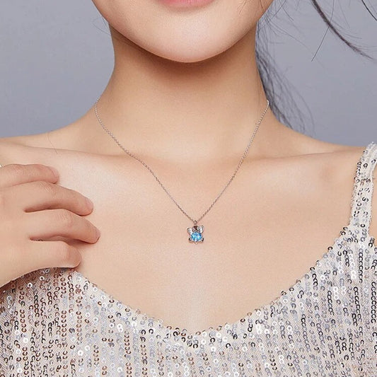 Ocean Blue Heart Cut Diamond Elephant Pendant Necklace-Black Diamonds New York