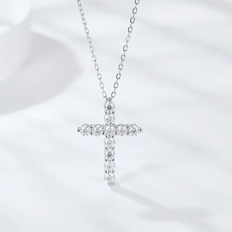 Round Full Moissanite Cross Pendant Necklace-Black Diamonds New York