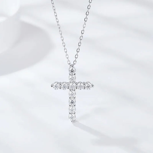 Round Full Moissanite Cross Pendant Necklace