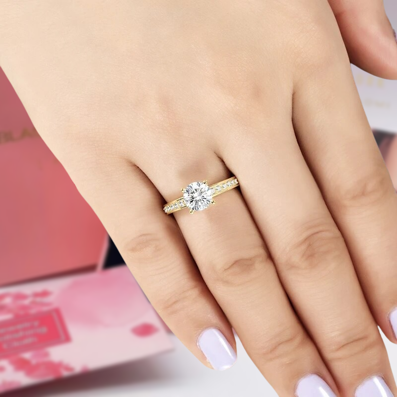 10K Yellow Gold 1.2 Ct Round Cut Diamond Engagement Ring-Black Diamonds New York