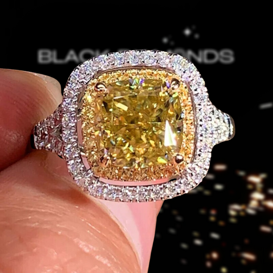 18K White Gold 1.0 Ct Yellow Cushion Cut Moissanite Diamond Engagement Ring-Black Diamonds New York
