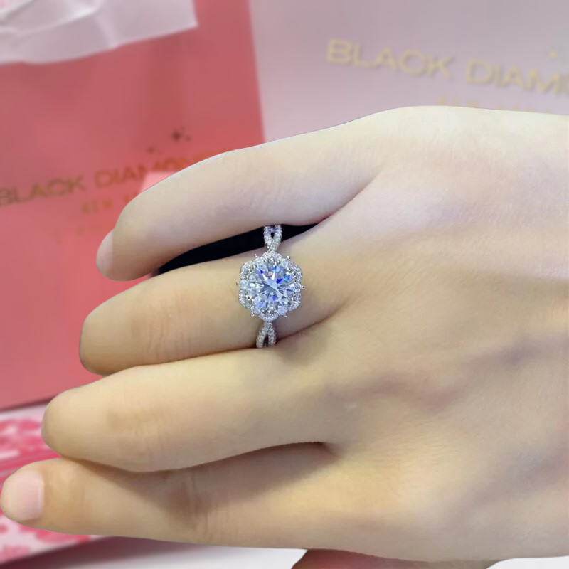 2.0 Ct Round Moissanite Six Claw Engagement Ring-Black Diamonds New York