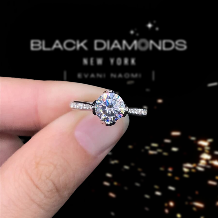 18k White Gold 1.0 Ct Round Diamond Engagement Ring-Black Diamonds New York