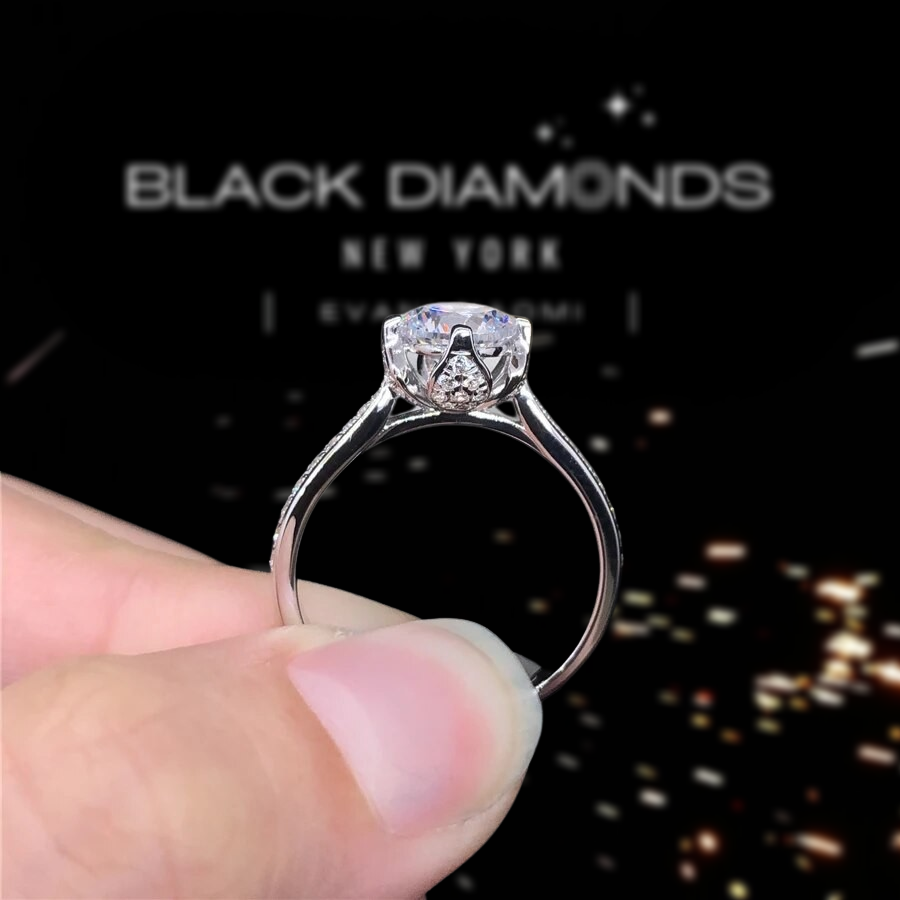 18k White Gold 1.0 Ct Round Diamond Engagement Ring-Black Diamonds New York