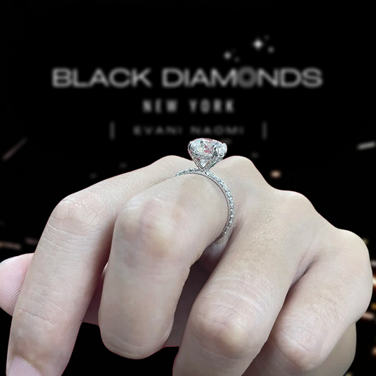 3.0 Ct Round Cut Diamond 14K White Gold Engagement Ring-Black Diamonds New York