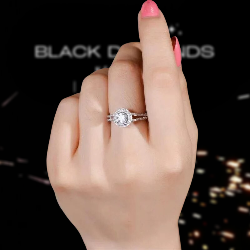 1.0 Ct Round Cut Moissanite Split Shank Engagement Ring-Black Diamonds New York