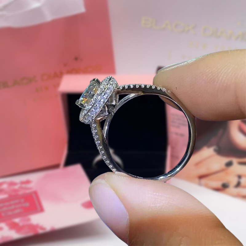 1.0 Ct Round Cut Moissanite Split Shank Engagement Ring-Black Diamonds New York