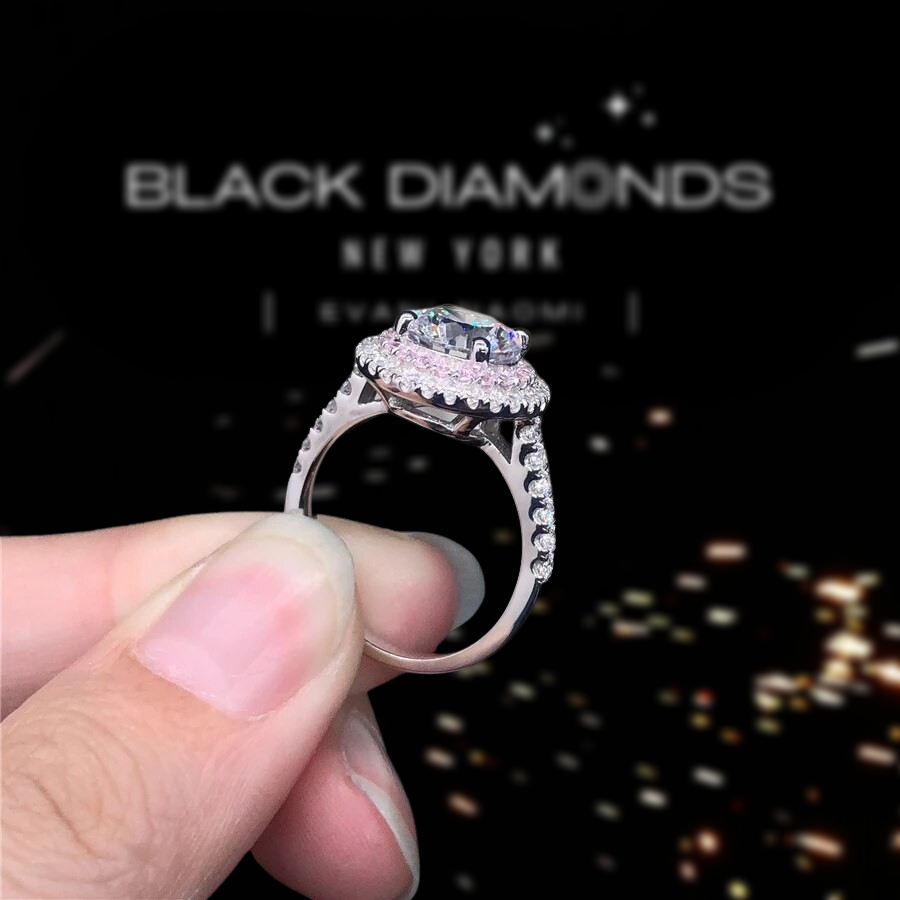 18k White Gold 2.0 Ct Diamond Double Halo Engagement Ring-Black Diamonds New York