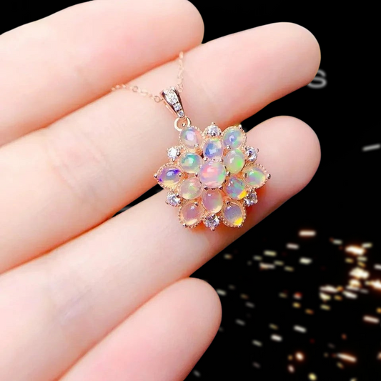 Colorful Natural Opal Pendant Necklace-Black Diamonds New York