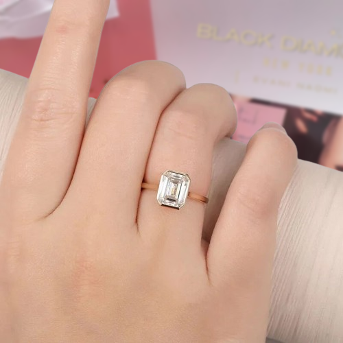 14K Solid Gold 3.0 Ct Emerald Cut Moissanite Engagement Ring