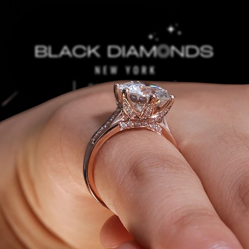 18K Rose Gold 5.0 Ct Round Cut Moissanite Engagement Ring-Black Diamonds New York