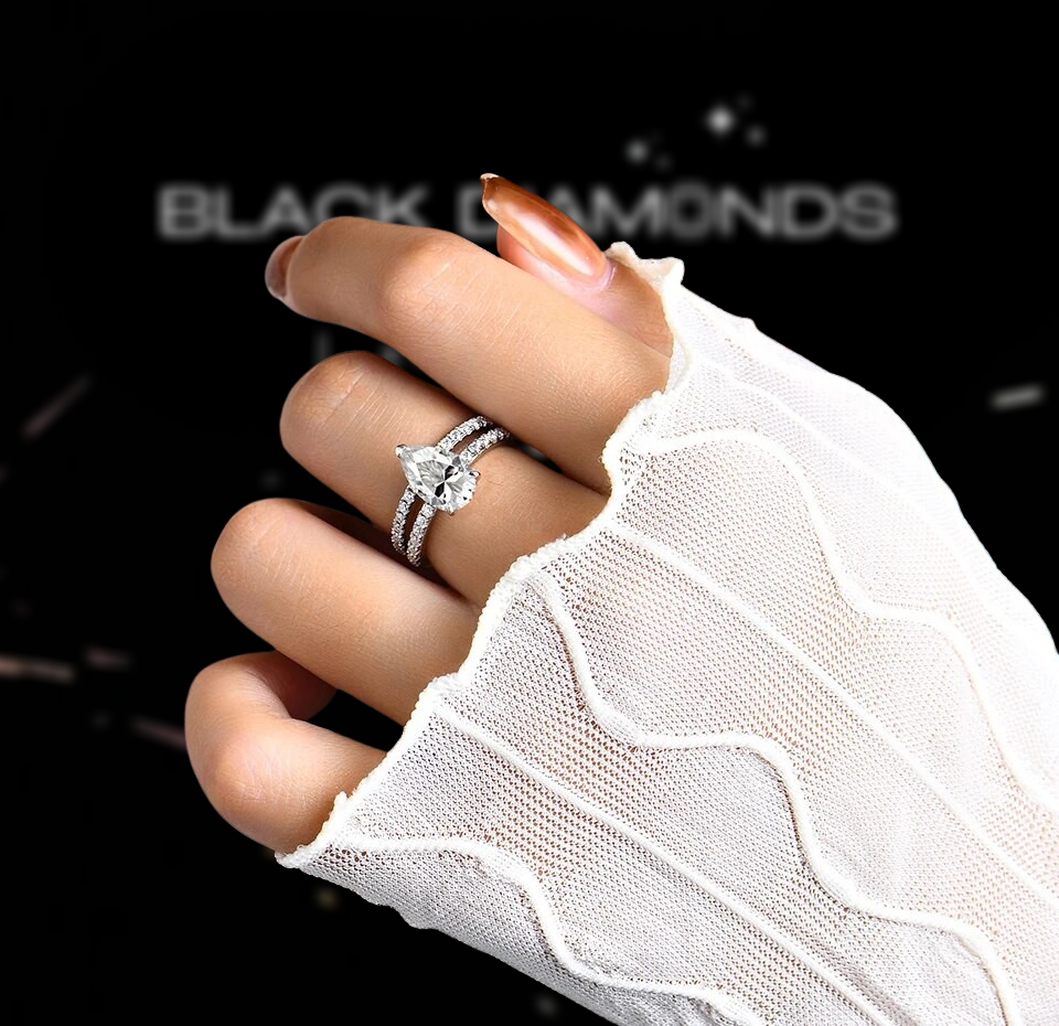 18K Yellow Gold 3.0 Ct Pear Cut Moissanite Engagement Ring-Black Diamonds New York
